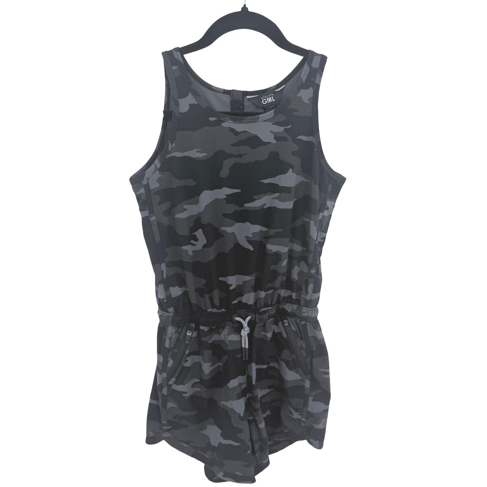Athleta Girl Camo Romper Black Gray Sleeveless Activewear Size L 12